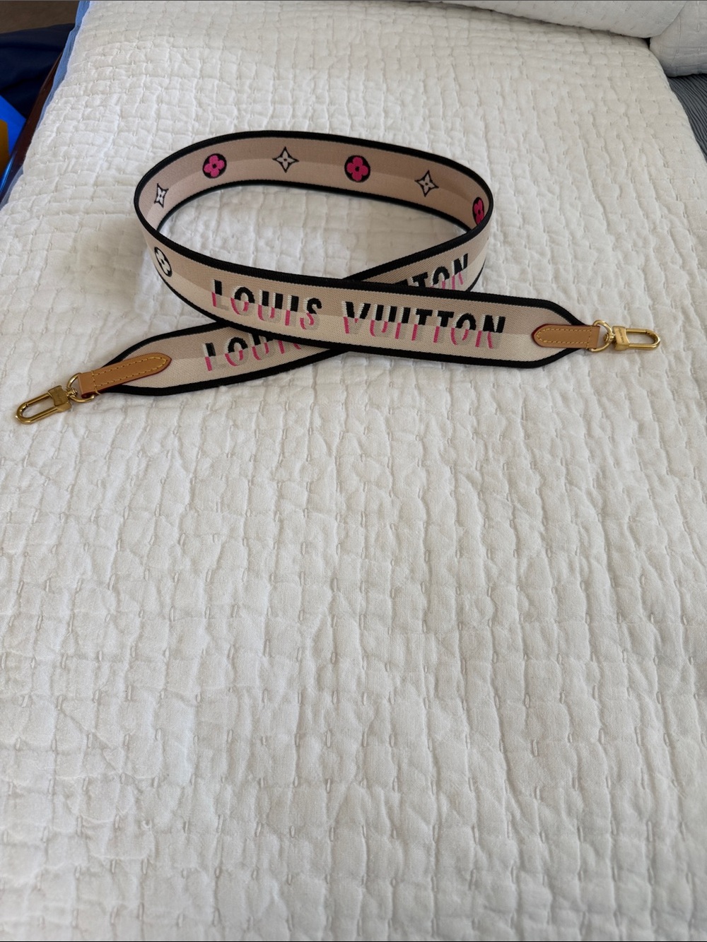Louis Vuitton Strap with Pink Monogram Accents NEW